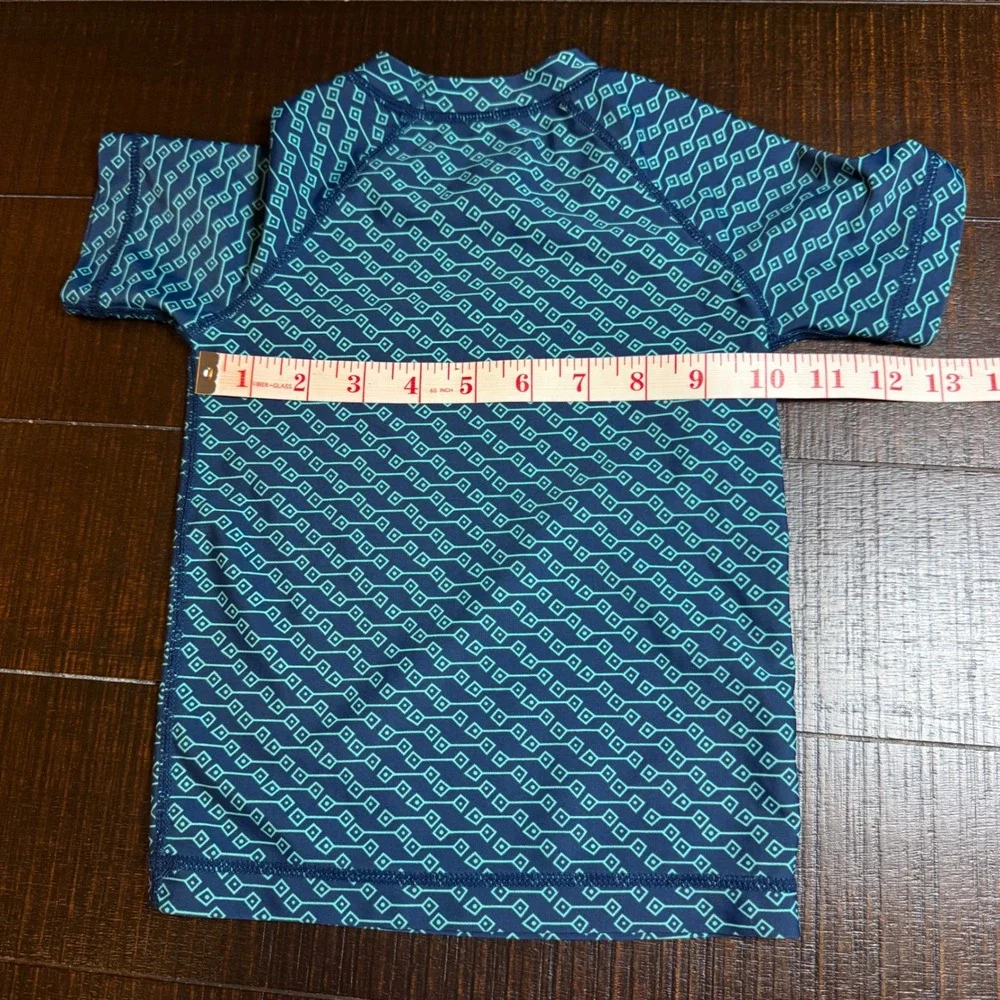 Tea Collection Kids Teal Navy Geometric Diamond Rash Guard Swim Shirt Size‎ 3